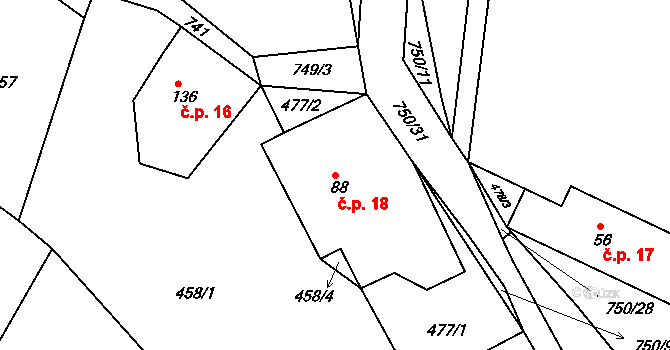 Ošťovice 18, Dolní Bousov na parcele st. 88 v KÚ Horní Bousov, Katastrální mapa