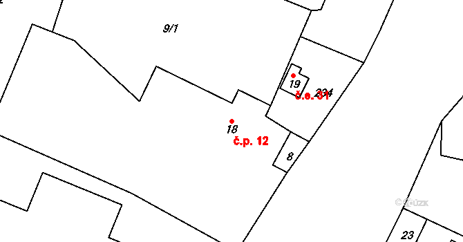 Zvíkov 12, Boharyně na parcele st. 18 v KÚ Zvíkov nad Bystřicí, Katastrální mapa