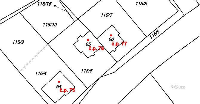 Rudná 77 na parcele st. 66 v KÚ Dolní Rudná, Katastrální mapa