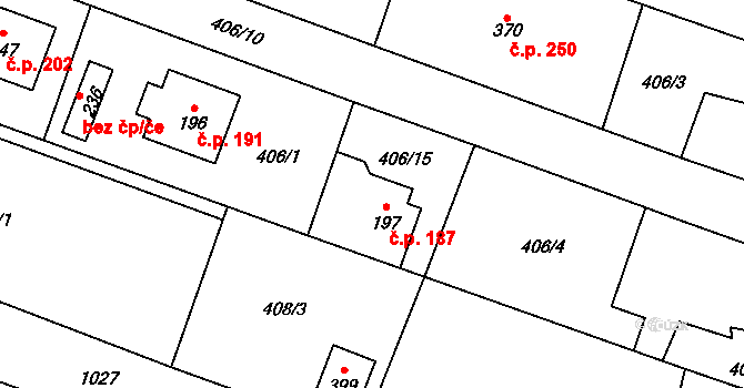 Chodouň 187 na parcele st. 197 v KÚ Chodouň, Katastrální mapa