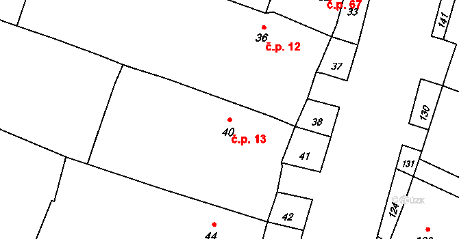 Lazce 13, Troubelice na parcele st. 40 v KÚ Lazce u Troubelic, Katastrální mapa
