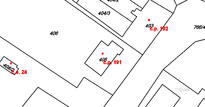 Poříčí 191, Boršov nad Vltavou na parcele st. 405 v KÚ Boršov nad Vltavou, Katastrální mapa