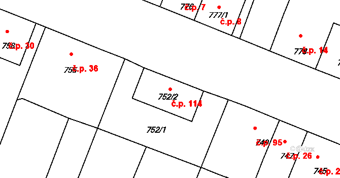 Mimoň V 114, Mimoň na parcele st. 752/2 v KÚ Mimoň, Katastrální mapa