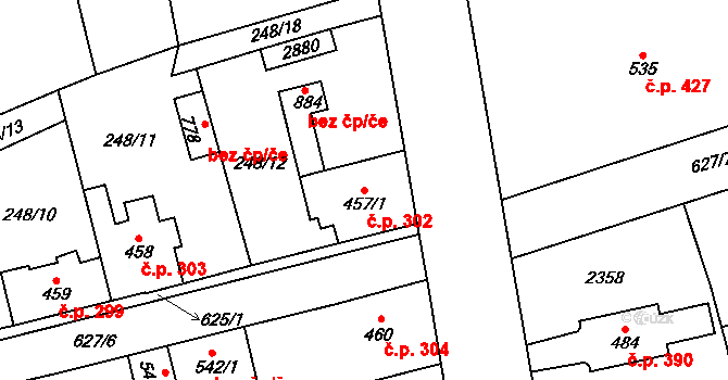 Sobotka 302 na parcele st. 457/1 v KÚ Sobotka, Katastrální mapa