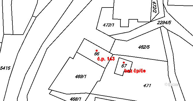 Třebařov 143 na parcele st. 66 v KÚ Třebařov, Katastrální mapa