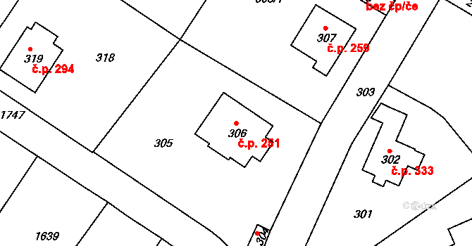 Střekov 251, Ústí nad Labem na parcele st. 306 v KÚ Střekov, Katastrální mapa