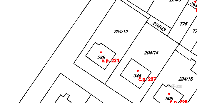Dukovany 221 na parcele st. 289 v KÚ Dukovany, Katastrální mapa