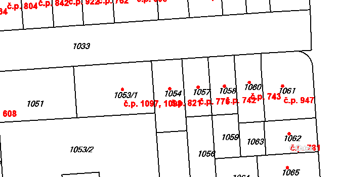 Černovice 821, Brno na parcele st. 1054 v KÚ Černovice, Katastrální mapa