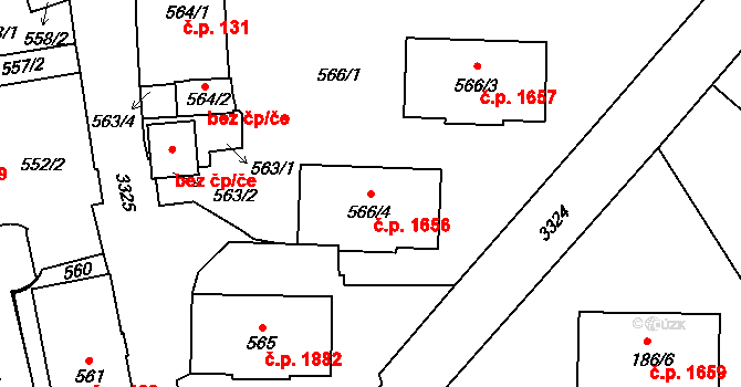 Pelhřimov 1656 na parcele st. 566/4 v KÚ Pelhřimov, Katastrální mapa