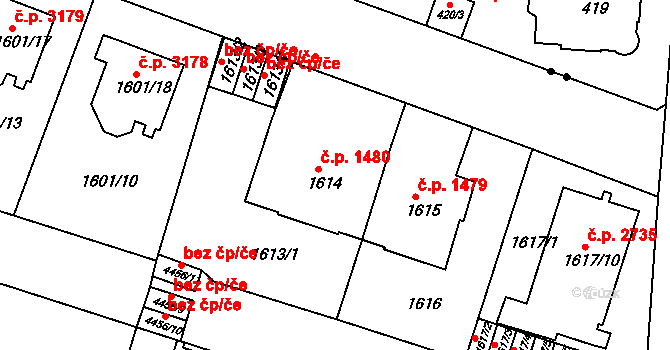Teplice 1480 na parcele st. 1614 v KÚ Teplice, Katastrální mapa