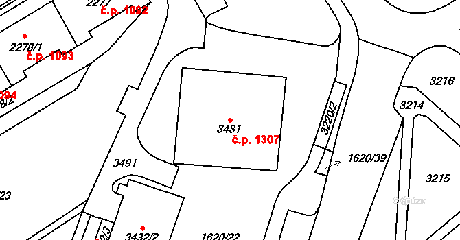 Cheb 1307 na parcele st. 3431 v KÚ Cheb, Katastrální mapa