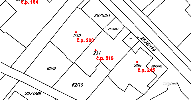 Černilov 219 na parcele st. 231 v KÚ Černilov, Katastrální mapa