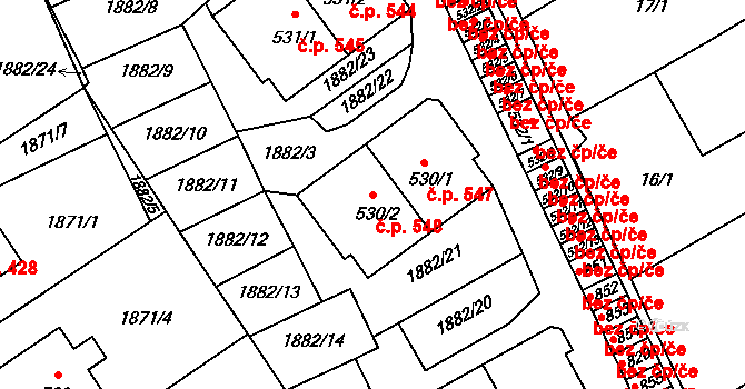 Solnice 548,549 na parcele st. 530/2 v KÚ Solnice, Katastrální mapa