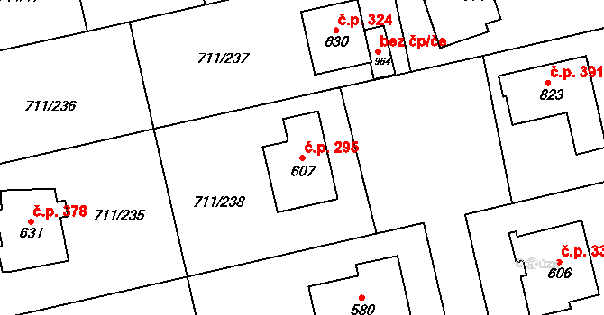 Daliměřice 295, Turnov na parcele st. 607 v KÚ Daliměřice, Katastrální mapa