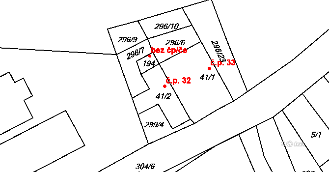 Rodvínov 32 na parcele st. 41/2 v KÚ Rodvínov, Katastrální mapa