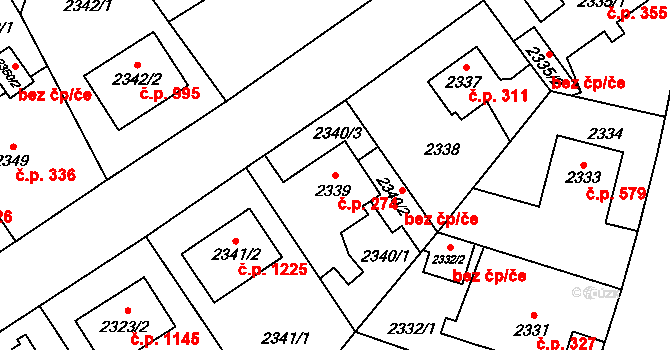 Kyje 274, Praha na parcele st. 2339 v KÚ Kyje, Katastrální mapa