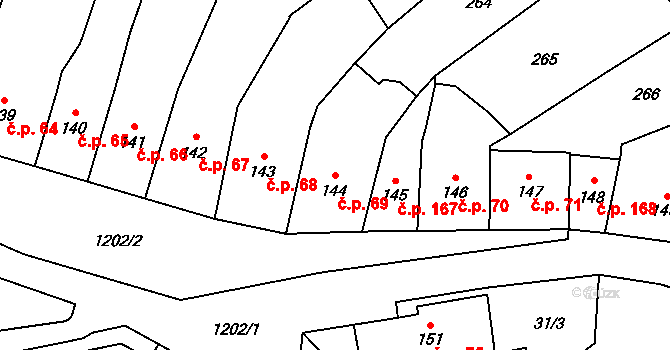 Pilníkov 69 na parcele st. 144 v KÚ Pilníkov I, Katastrální mapa