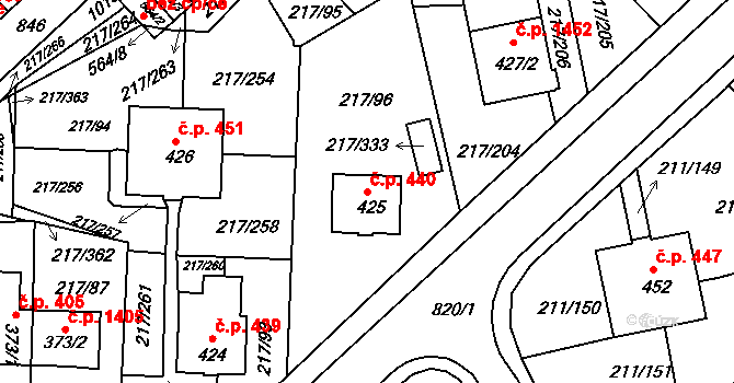Sezimovo Ústí 440 na parcele st. 425 v KÚ Sezimovo Ústí, Katastrální mapa