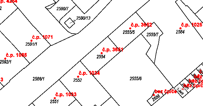 Chomutov 3651 na parcele st. 2554 v KÚ Chomutov I, Katastrální mapa