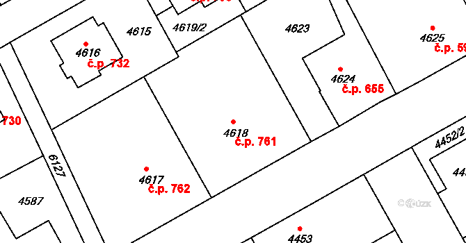 Liberec III-Jeřáb 761, Liberec na parcele st. 4618 v KÚ Liberec, Katastrální mapa