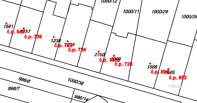 Pražské Předměstí 1352, Hradec Králové na parcele st. 2750 v KÚ Pražské Předměstí, Katastrální mapa