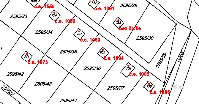 Ivančice 1084 na parcele st. 955 v KÚ Kounické Předměstí, Katastrální mapa
