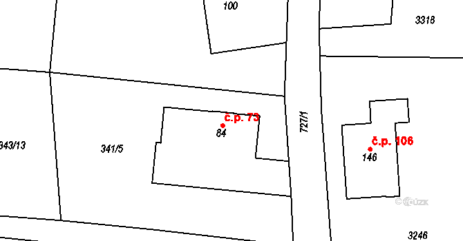 Trnov 73 na parcele st. 84 v KÚ Trnov, Katastrální mapa