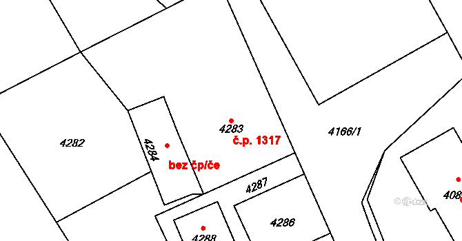 Město 1317, Havířov na parcele st. 4283 v KÚ Havířov-město, Katastrální mapa