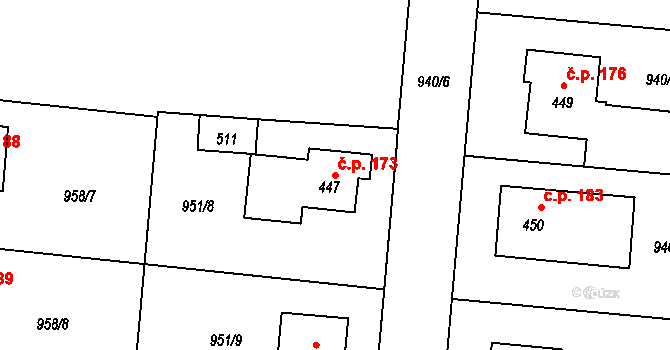 Kozojedy 173 na parcele st. 447 v KÚ Kozojedy u Kostelce nad Černými Lesy, Katastrální mapa