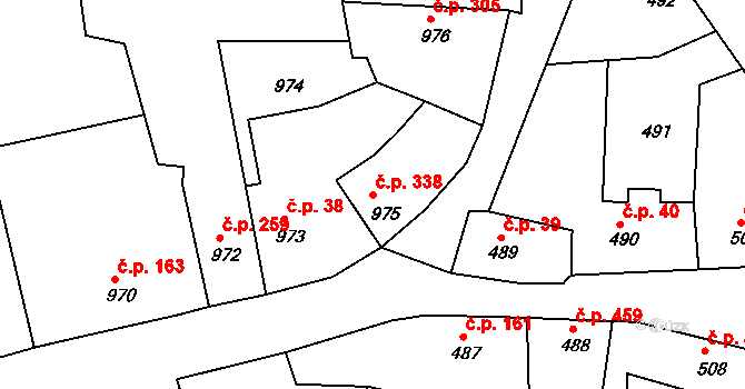 Týnec nad Labem 338 na parcele st. 975 v KÚ Týnec nad Labem, Katastrální mapa