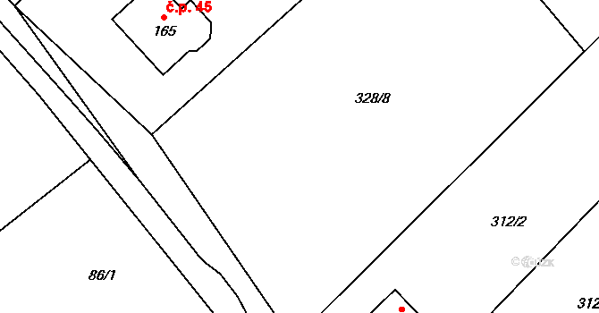 Sokolí 45, Třebíč na parcele st. 165 v KÚ Sokolí, Katastrální mapa