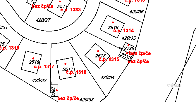 Blatná 1315 na parcele st. 2518 v KÚ Blatná, Katastrální mapa