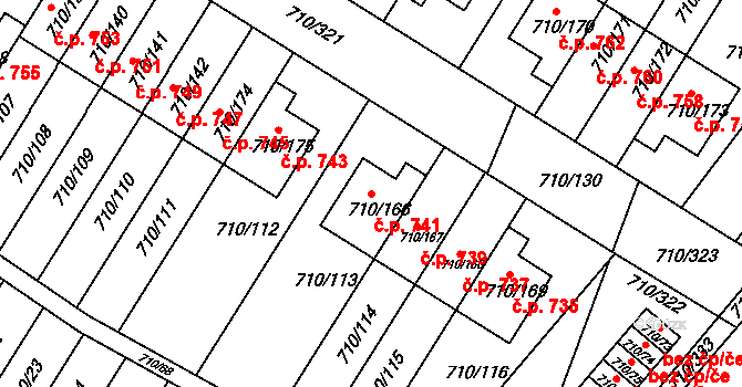 Poříčí 741, Boršov nad Vltavou na parcele st. 710/166 v KÚ Boršov nad Vltavou, Katastrální mapa