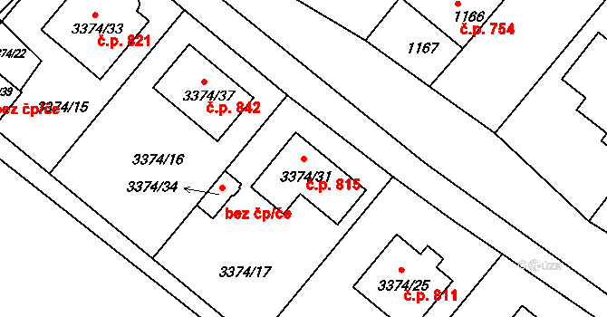 Dolní Kounice 815 na parcele st. 3374/31 v KÚ Dolní Kounice, Katastrální mapa