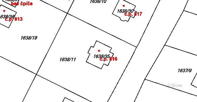 Miřetice u Klášterce nad Ohří 816, Klášterec nad Ohří na parcele st. 1638/35 v KÚ Miřetice u Klášterce nad Ohří, Katastrální mapa