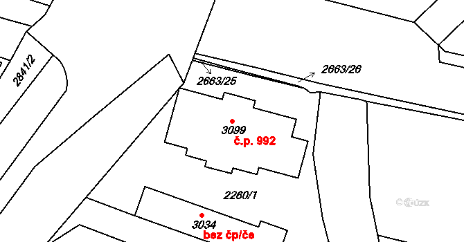 Nový Bydžov 992 na parcele st. 3099 v KÚ Nový Bydžov, Katastrální mapa