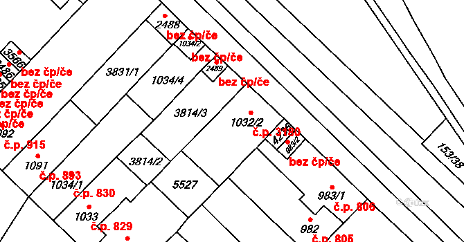 Břeclav 3180 na parcele st. 1032/2 v KÚ Břeclav, Katastrální mapa