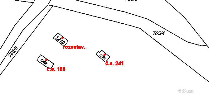Rokytnice 241, Vsetín na parcele st. 1220 v KÚ Rokytnice u Vsetína, Katastrální mapa