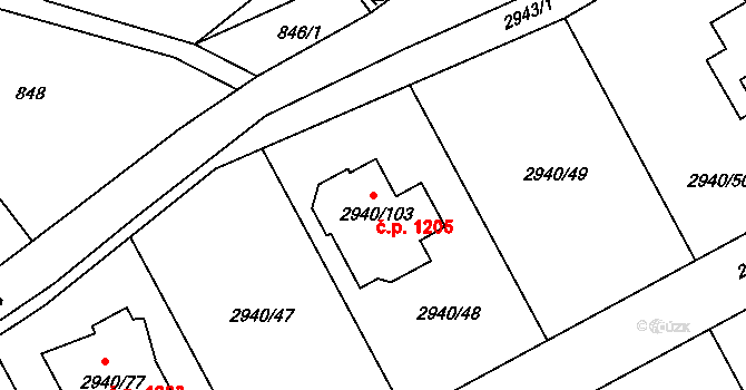 Sedlčany 1205 na parcele st. 2940/103 v KÚ Sedlčany, Katastrální mapa