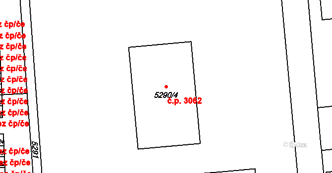 Česká Lípa 3062 na parcele st. 5290/4 v KÚ Česká Lípa, Katastrální mapa