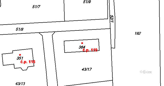 Bubovice 119 na parcele st. 364 v KÚ Bubovice, Katastrální mapa