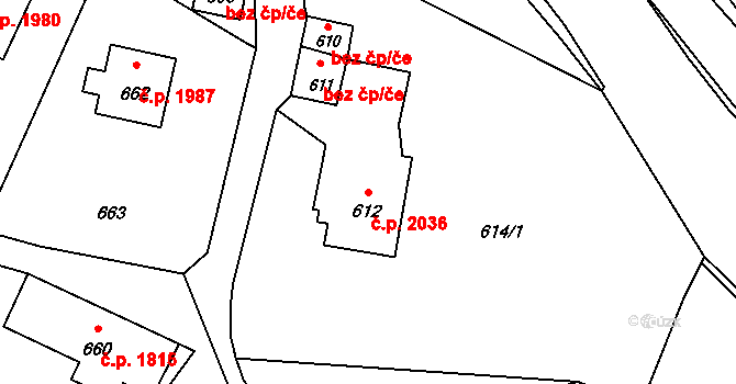 Rožnov pod Radhoštěm 2036 na parcele st. 612 v KÚ Tylovice, Katastrální mapa