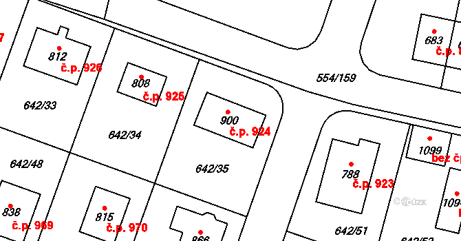Bašť 924 na parcele st. 900 v KÚ Bašť, Katastrální mapa