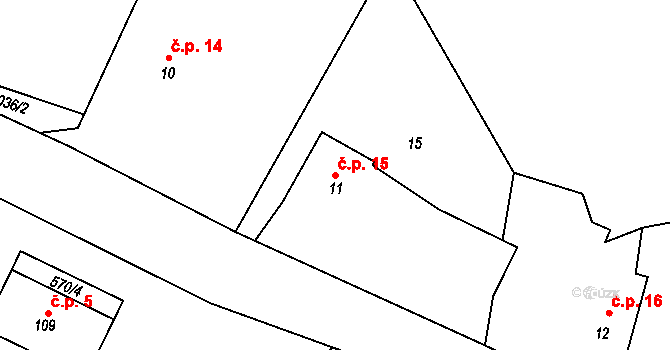 Hořetice 15, Křečovice na parcele st. 11 v KÚ Hořetice, Katastrální mapa