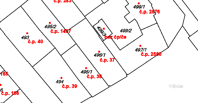 Moravská Ostrava 37, Ostrava na parcele st. 496/1 v KÚ Moravská Ostrava, Katastrální mapa