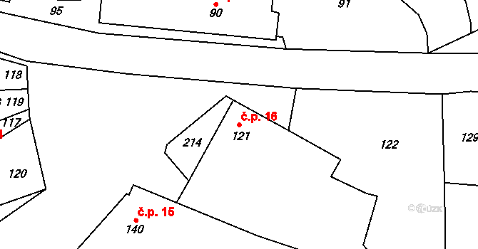 Prosetín 16 na parcele st. 121/5 v KÚ Prosetín u Bystřice nad Pernštejnem, Katastrální mapa