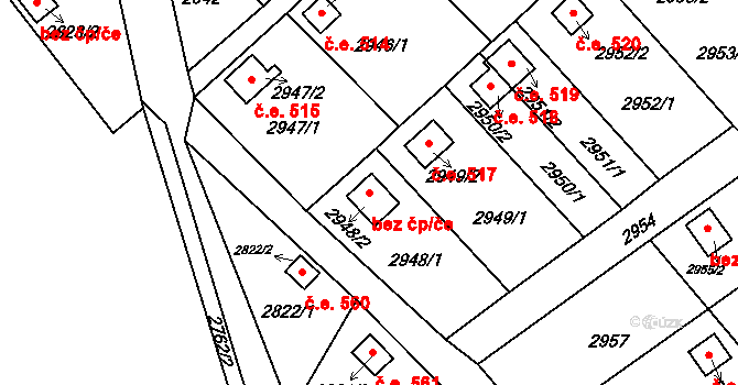 Kopřivnice 516 na parcele st. 2948/2 v KÚ Kopřivnice, Katastrální mapa
