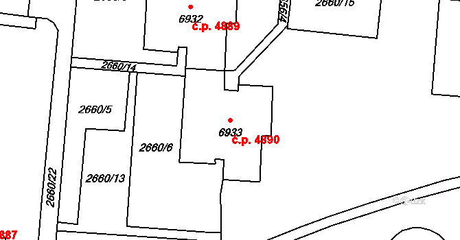 Zlín 4890 na parcele st. 6933 v KÚ Zlín, Katastrální mapa