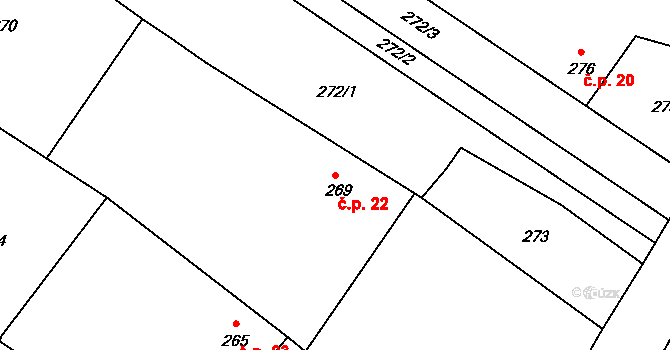 Třebom 22 na parcele st. 269 v KÚ Třebom, Katastrální mapa