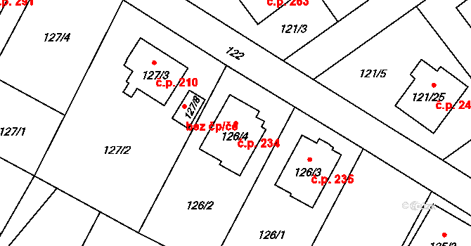 Chuchelná 234 na parcele st. 126/4 v KÚ Chuchelná, Katastrální mapa